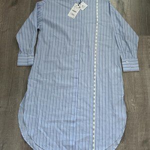 NWT ZARA OVERSIZED LINEN BLEND BLUE WHITE SHIRT